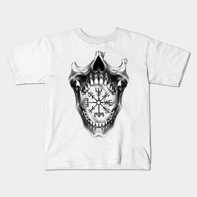 Nordic skull with vegvisir Kids T-Shirt by Smurnov
